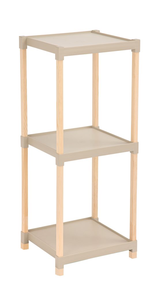 FixWood Houten Modulaire Opbergrek – Massief Hout & Kunststof – Badkamerrek, Keukenrek of Plantenrek – 72 cm Hoog – Beige/Naturel
