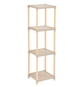FixWood Houten Modulaire Opbergrek – Massief Hout & Kunststof – Badkamerrek, Keukenrek of Plantenrek – 105 cm Hoog – Beige/Naturel