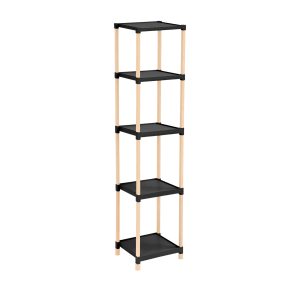 FixWood Houten Modulaire Opbergrek – Massief Hout & Kunststof – Badkamerrek, Keukenrek of Plantenrek – 127 cm Hoog – Zwart/Naturel