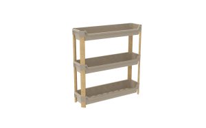 FixWood 3-laags Modulair Opbergrek – Natuurlijke Houtlook & Crèmekleur – Badkamerrek, Keukenrek of Plantenrek – Stevig & Stapelbaar – 60x20x70 cm