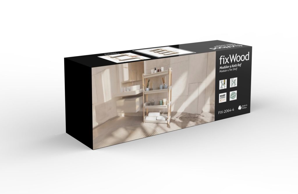 FixWood Modulaire Opbergkast – 4-Laags Houten Rek met Kunststof Bakken – Badkamer, Keuken & Woonkamer – Duurzaam en Stijlvol Design – 68 cm Hoog – Beige / Naturel (kopie)