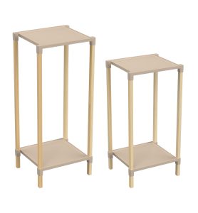 FixWood 2-Tier Plantenstandaard – Set van 2 Bloemenrekken – Houten Bloemenstandaard voor Binnen & Buiten – Decoratieve Plantentafel – 40 & 50 cm Hoog – Beige/Natuur