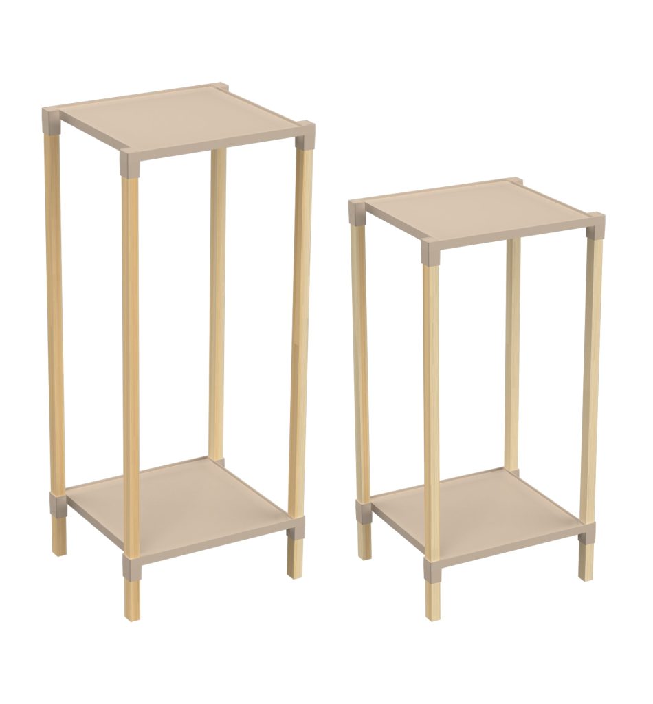 FixWood 2-Tier Plantenstandaard – Set van 2 Bloemenrekken – Houten Bloemenstandaard voor Binnen & Buiten – Decoratieve Plantentafel – 40 & 50 cm Hoog – Beige/Natuur