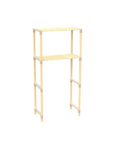 FixWood 2-Laags Wasmachine Rek – Beige - Houten Opbergrek voor Wasmachine – Ruimtebesparend Badkamerrek 127 cm – Beukenlook – 33x66x127 cm