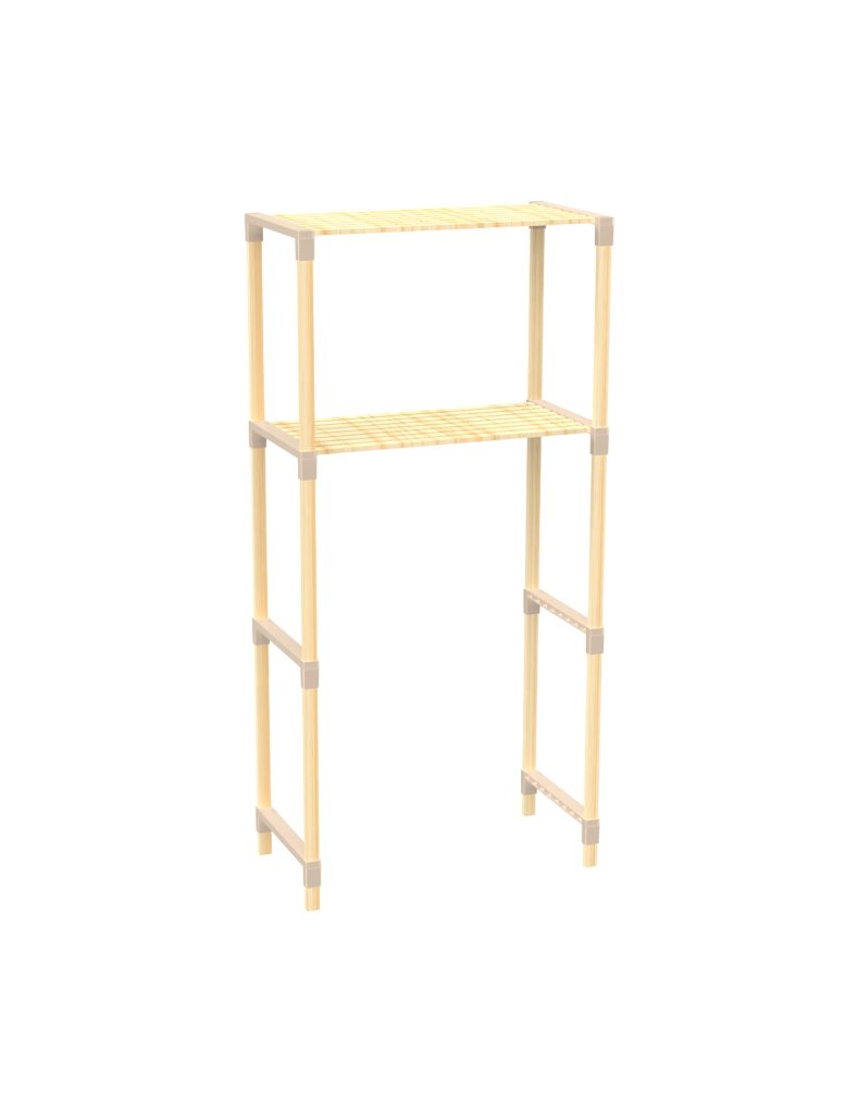 FixWood 2-Laags Wasmachine Rek – Beige – Houten Opbergrek voor Wasmachine – Ruimtebesparend Badkamerrek 127 cm – Beukenlook – 33x66x127 cm