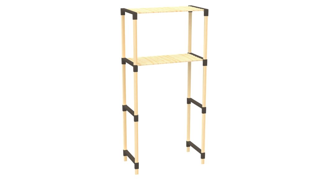 FixWood 2-Laags Wasmachine Rek – Zwart – Houten Opbergrek voor Wasmachine – Ruimtebesparend Badkamerrek 127 cm – Beukenlook – 33x66x127 cm (